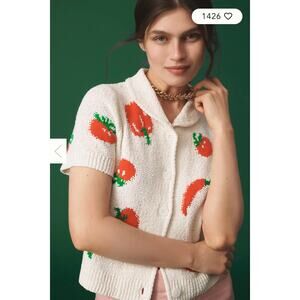 Anthropologie Maeve Short-Sleeve Collared Cardigan Sweater XL